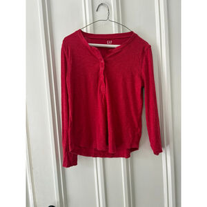 GAP womens Red Ribbed Long Sleeve Henley Tee S